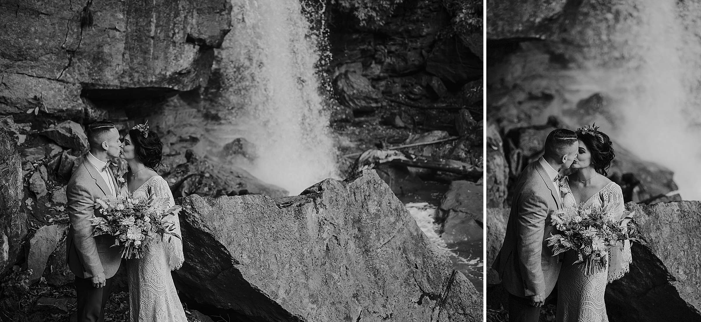 douglas falls wedding couple in front of waterfalls