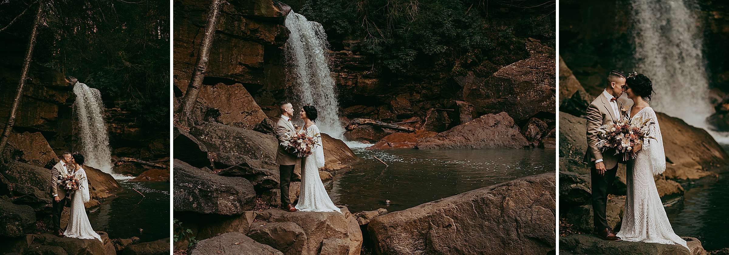 douglas falls wedding couple in front of waterfalls