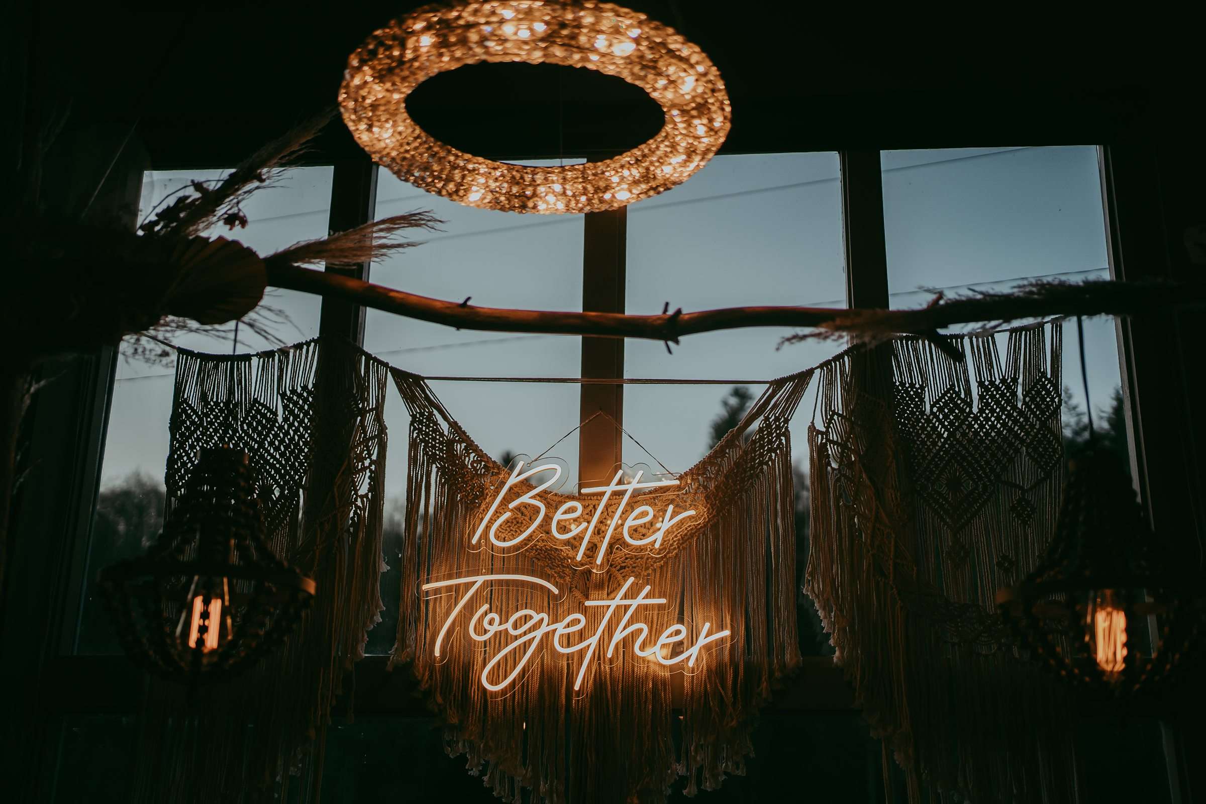 better together lighted sign at intimate wedding in thomas, wv