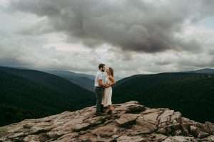 west virginia elopement on a mountaintop in dolly sods wilderness and the wedding couple are hugging